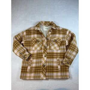 Aerie Shacket Shirt Jacket‎ Women's Size XS Plaid Flannel Sherpa Lined Yellow